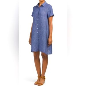 Tahari Linen Shirt Dress Button Front Pockets XS